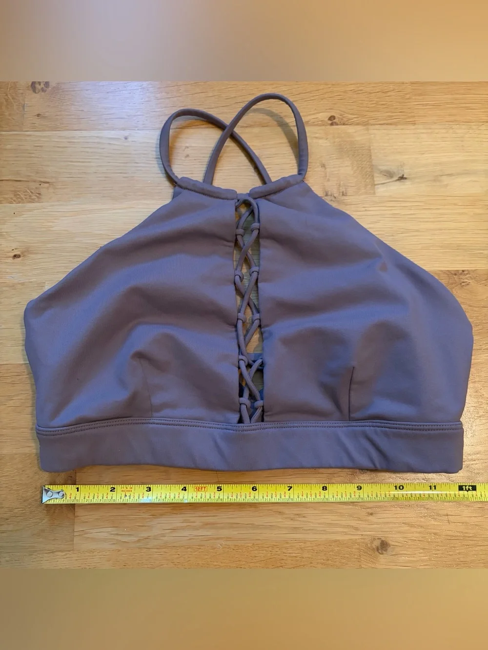 Alo Yoga Starlet Lace-Up Bra in Smoky Quartz, Size Small